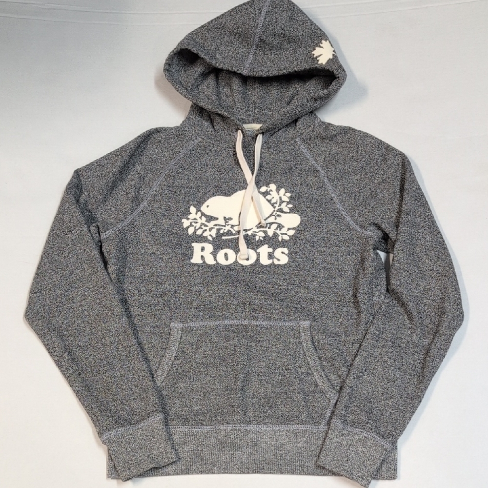 Roots Women's Charcoal Heather Crewneck Hoodie with White Logo